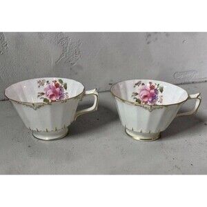 VTG Royal Crown Derby Ashby Teacup Floral WitbtGold Trim Set Of 2 No Saucer